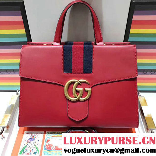 Gucci Web GG Marmont Small Top Handle Bag 476470 Red