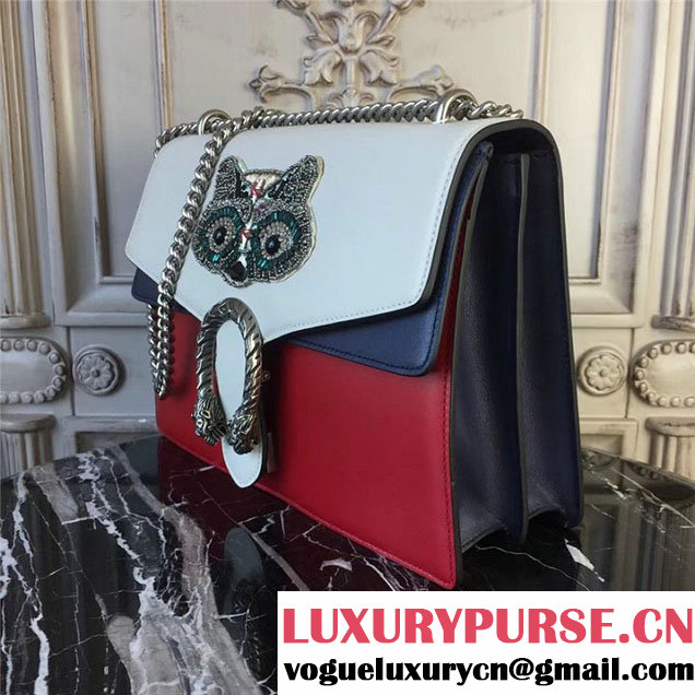 Gucci Dionysus Shoulder Bag 30cm 400235 Raccoon Appliqu&eacute; Floral Embroidery Calfskin Leather Fall Winter 2017 Collection Red White Navy