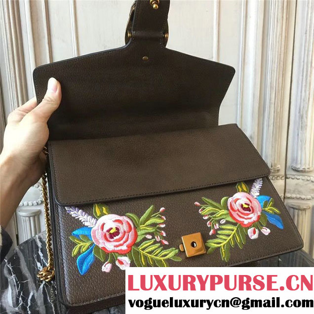 Gucci Dionysus Shoulder Bag 30cm 400235 Raccoon Appliqu&eacute; Floral Embroidery Calfskin Leather Fall Winter 2017 Collection Brown