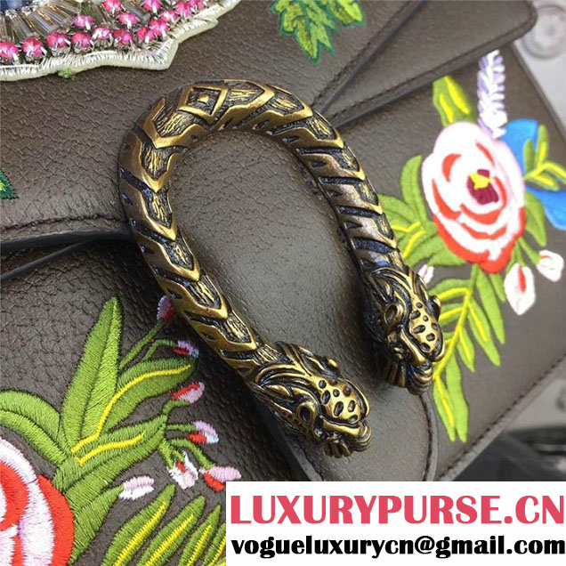 Gucci Dionysus Shoulder Bag 30cm 400235 Raccoon Appliqu&eacute; Floral Embroidery Calfskin Leather Fall Winter 2017 Collection Brown