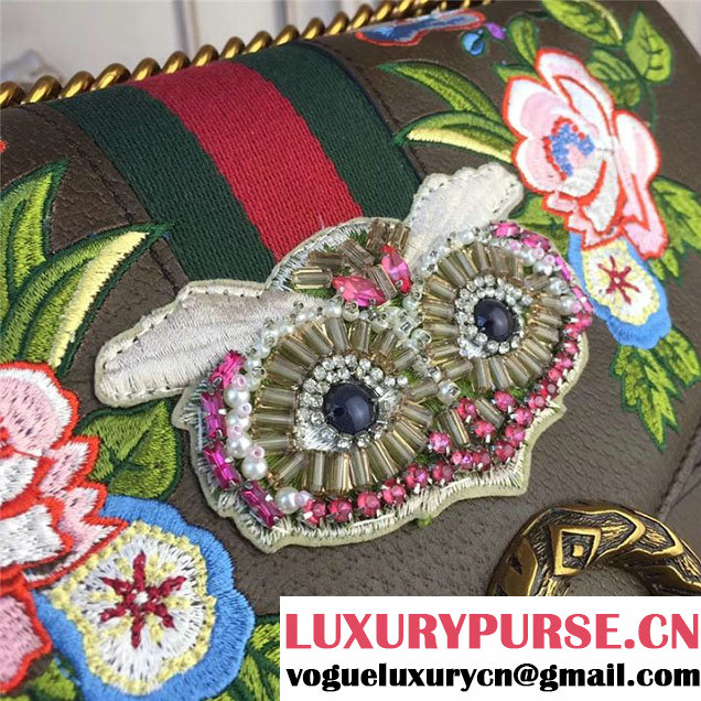 Gucci Dionysus Shoulder Bag 30cm 400235 Raccoon Appliqu&eacute; Floral Embroidery Calfskin Leather Fall Winter 2017 Collection Brown