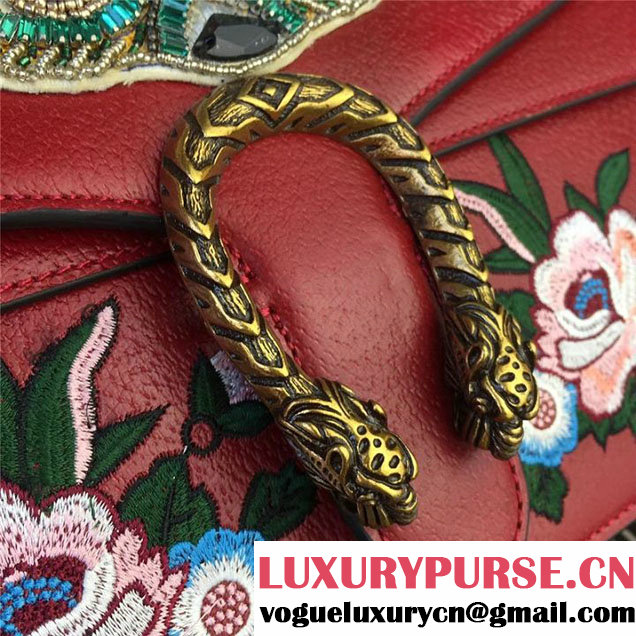 Gucci Dionysus Shoulder Bag 30cm 400235 Raccoon Appliqu&eacute; Floral Embroidery Calfskin Leather Fall Winter 2017 Collection Burgundy Red