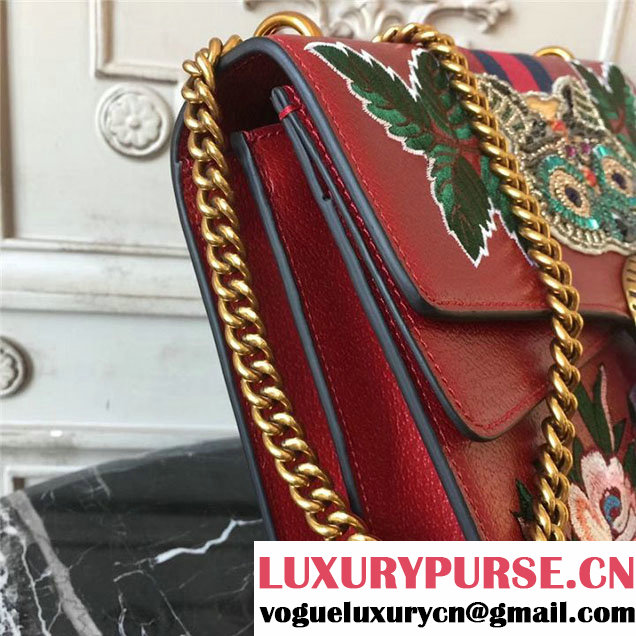 Gucci Dionysus Shoulder Bag 30cm 400235 Raccoon Appliqu&eacute; Floral Embroidery Calfskin Leather Fall Winter 2017 Collection Burgundy Red