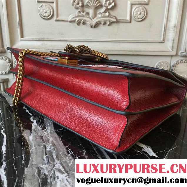 Gucci Dionysus Shoulder Bag 30cm 400235 Raccoon Appliqu&eacute; Floral Embroidery Calfskin Leather Fall Winter 2017 Collection Burgundy Red