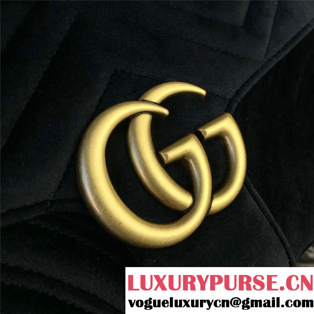 Gucci Marmont Chevron Velvet Shoulder Bag 26cm 443497 Fall Winter 2017 Collection Black