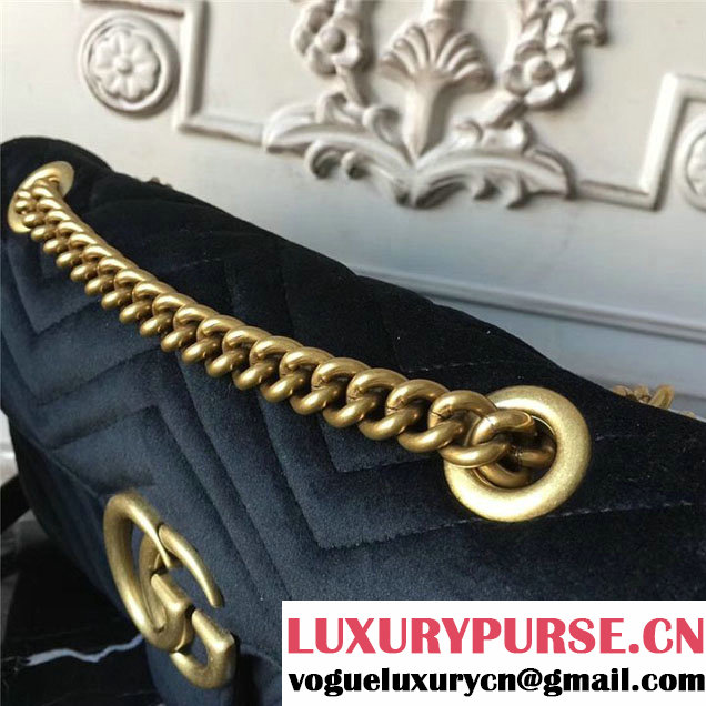 Gucci Marmont Chevron Velvet Shoulder Bag 26cm 443497 Fall Winter 2017 Collection Black