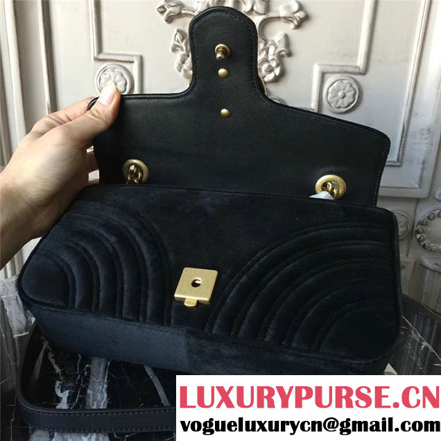 Gucci Marmont Chevron Velvet Shoulder Bag 26cm 443497 Fall Winter 2017 Collection Black