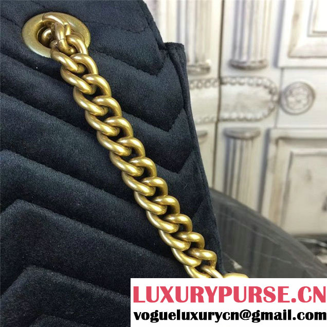 Gucci Marmont Chevron Velvet Shoulder Bag 26cm 443497 Fall Winter 2017 Collection Black