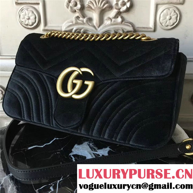 Gucci Marmont Chevron Velvet Shoulder Bag 26cm 443497 Fall Winter 2017 Collection Black