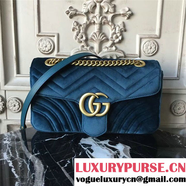 Gucci Marmont Chevron Velvet Shoulder Bag 26cm 443497 Fall Winter 2017 Collection Teal