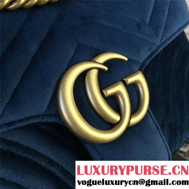 Gucci Marmont Chevron Velvet Shoulder Bag 26cm 443497 Fall Winter 2017 Collection Teal