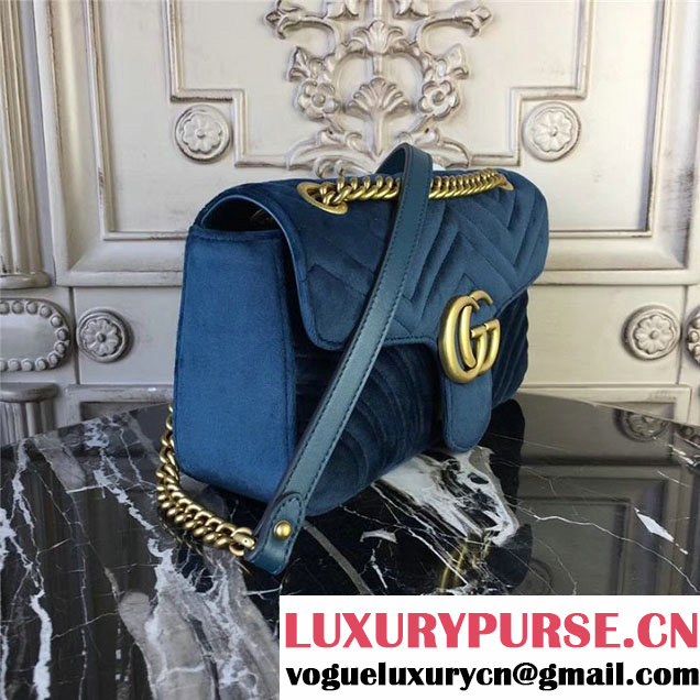 Gucci Marmont Chevron Velvet Shoulder Bag 26cm 443497 Fall Winter 2017 Collection Teal