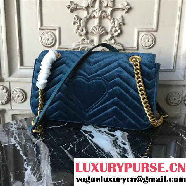 Gucci Marmont Chevron Velvet Shoulder Bag 26cm 443497 Fall Winter 2017 Collection Teal