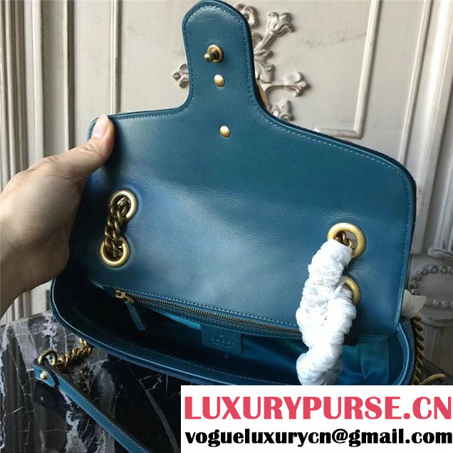 Gucci Marmont Chevron Velvet Shoulder Bag 26cm 443497 Fall Winter 2017 Collection Teal