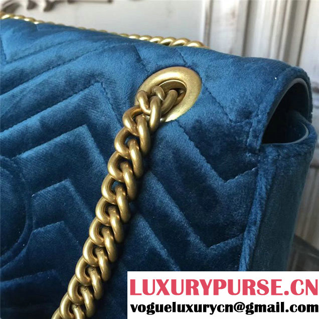 Gucci Marmont Chevron Velvet Shoulder Bag 26cm 443497 Fall Winter 2017 Collection Teal