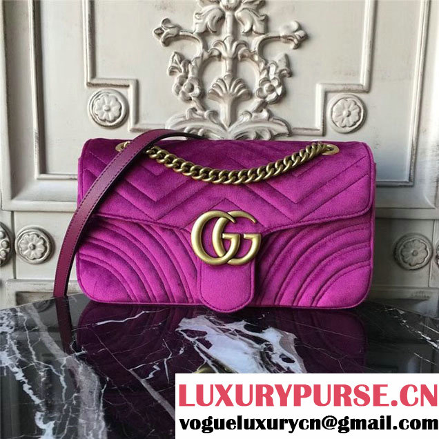 Gucci Marmont Chevron Velvet Shoulder Bag 26cm 443497 Fall Winter 2017 Collection Dark Purple