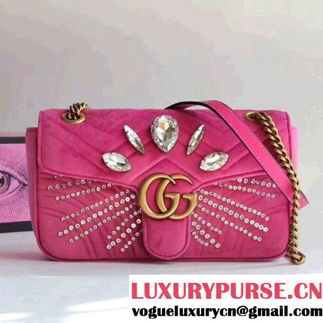 Gucci GG Marmont Velvet Small Shoulder Bag With Crystals 443497 Pink 2018 (SLP-7112109 )