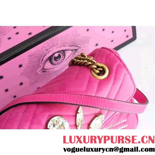 Gucci GG Marmont Velvet Small Shoulder Bag With Crystals 443497 Pink 2018 (SLP-7112109 )