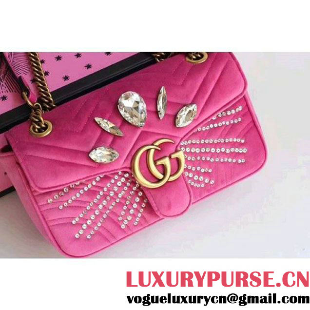 Gucci GG Marmont Velvet Small Shoulder Bag With Crystals 443497 Pink 2018 (SLP-7112109 )