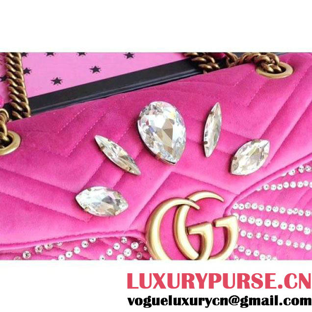 Gucci GG Marmont Velvet Small Shoulder Bag With Crystals 443497 Pink 2018 (SLP-7112109 )
