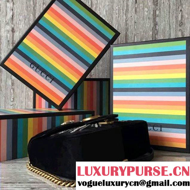 Gucci GG Marmont Velvet Small Shoulder Bag With Crystals 443497 Black 2018 (SLP-7112108 )