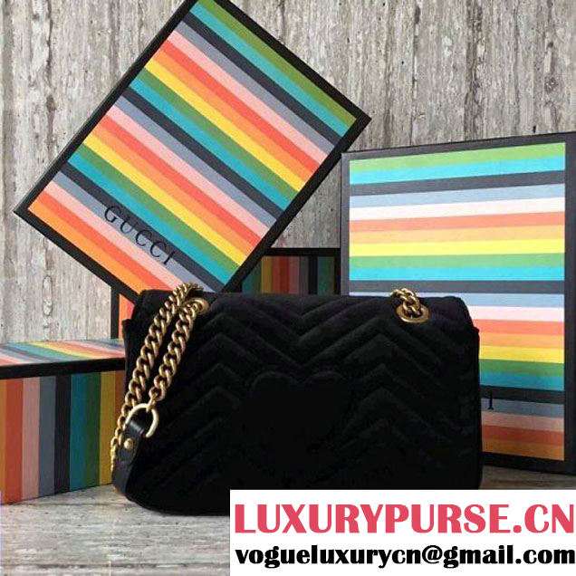 Gucci GG Marmont Velvet Small Shoulder Bag With Crystals 443497 Black 2018 (SLP-7112108 )