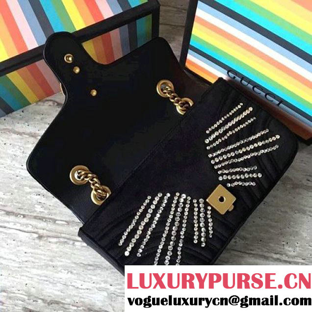 Gucci GG Marmont Velvet Small Shoulder Bag With Crystals 443497 Black 2018 (SLP-7112108 )