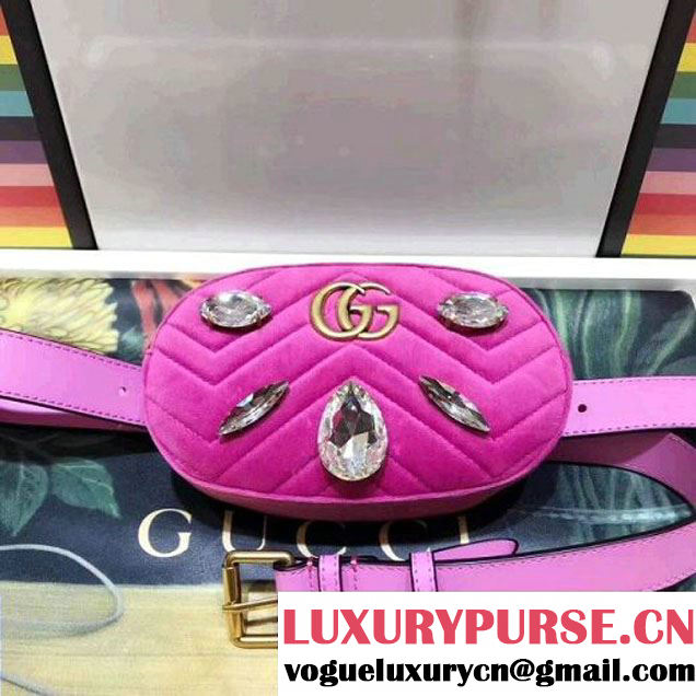 Gucci GG Marmont Velvet Belt Bag With Crystals 476434 Pink 2018 (SPM-7112107 )