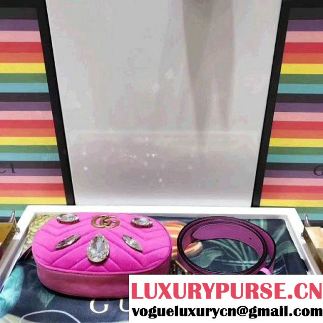 Gucci GG Marmont Velvet Belt Bag With Crystals 476434 Pink 2018 (SPM-7112107 )