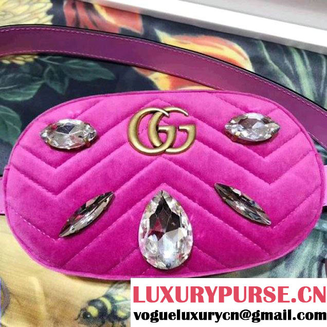 Gucci GG Marmont Velvet Belt Bag With Crystals 476434 Pink 2018 (SPM-7112107 )