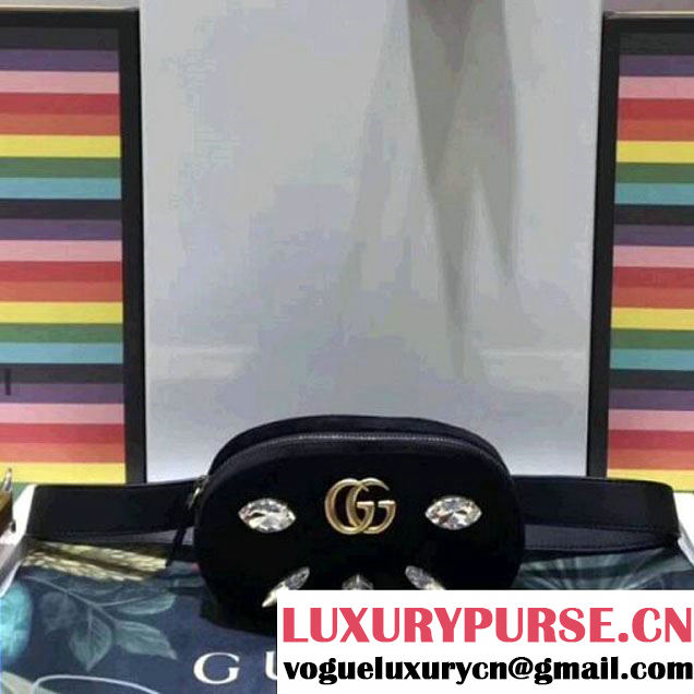 Gucci GG Marmont Velvet Belt Bag With Crystals 476434 Black 2018 (SPM-7112106 )