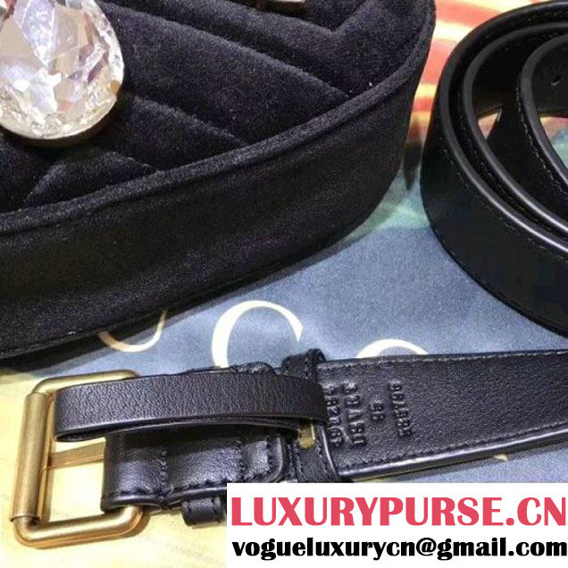 Gucci GG Marmont Velvet Belt Bag With Crystals 476434 Black 2018 (SPM-7112106 )