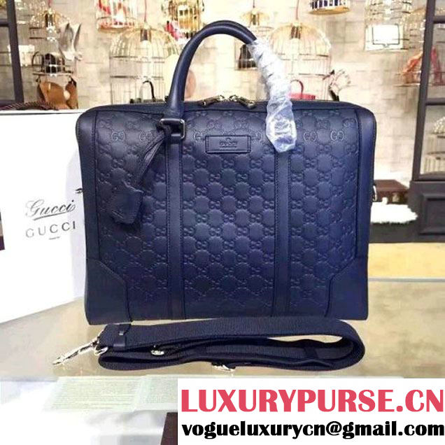 Gucci Signature Leather Brifcase Bag For Men 406384 Blue (2A010-7112134 )