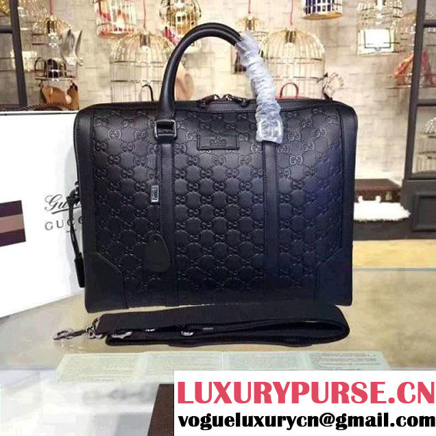 Gucci Signature Leather Brifcase Bag For Men 406384 Black (2A010-7112133 )