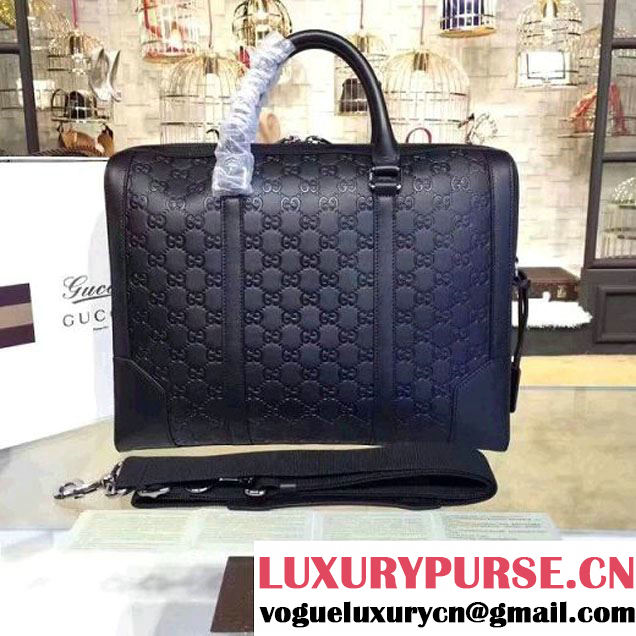 Gucci Signature Leather Brifcase Bag For Men 406384 Black (2A010-7112133 )