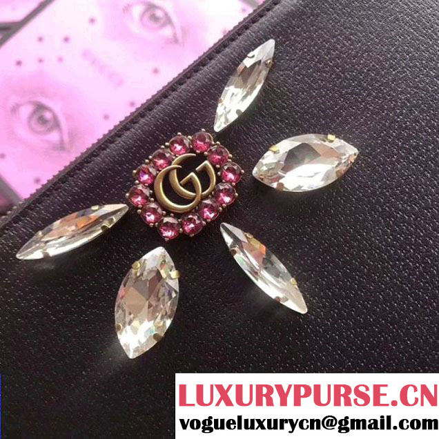 Gucci Leather Pouch with Double G and Crystals 499799 Black 2018 (XYS-7120513 )