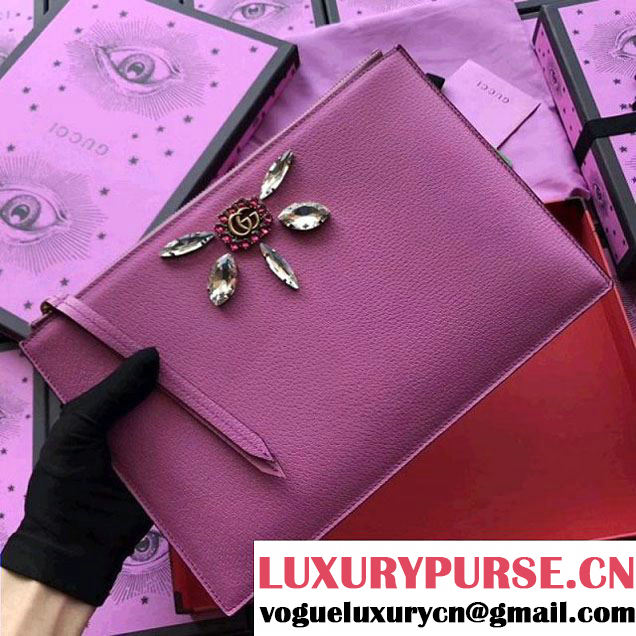 Gucci Leather Pouch with Double G and Crystals 499799 Pink 2018 (XYS-7120514 )