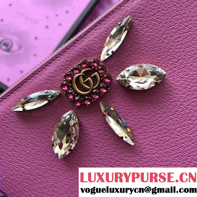 Gucci Leather Pouch with Double G and Crystals 499799 Pink 2018 (XYS-7120514 )