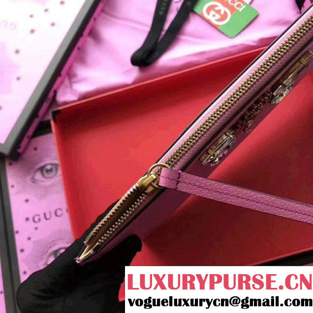Gucci Leather Pouch with Double G and Crystals 499799 Pink 2018 (XYS-7120514 )