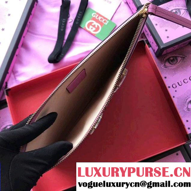 Gucci Leather Pouch with Double G and Crystals 499799 Pink 2018 (XYS-7120514 )