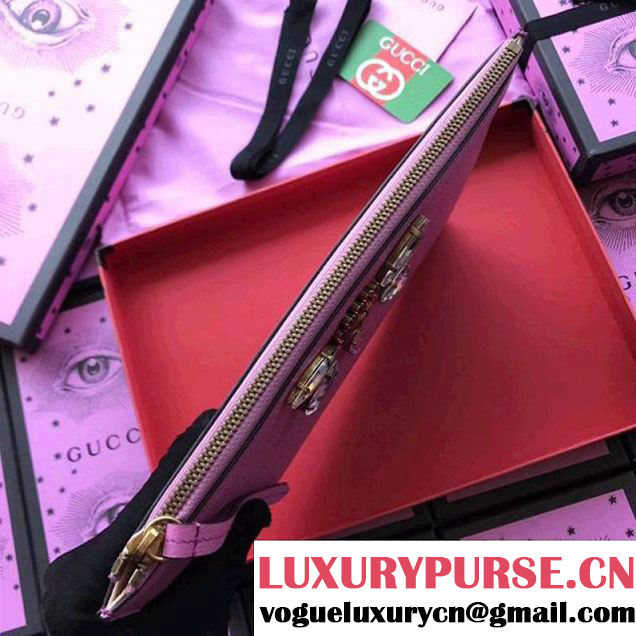 Gucci Leather Pouch with Double G and Crystals 499799 Pink 2018 (XYS-7120514 )