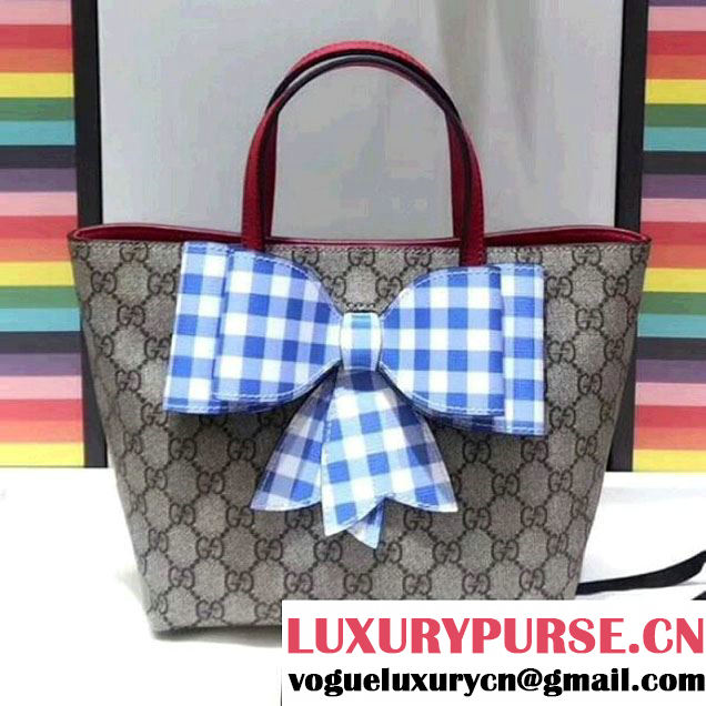 Gucci Children's GG Supreme Check Bow Tote 501804 Blue/Red 2017 (SPM-7122002 )