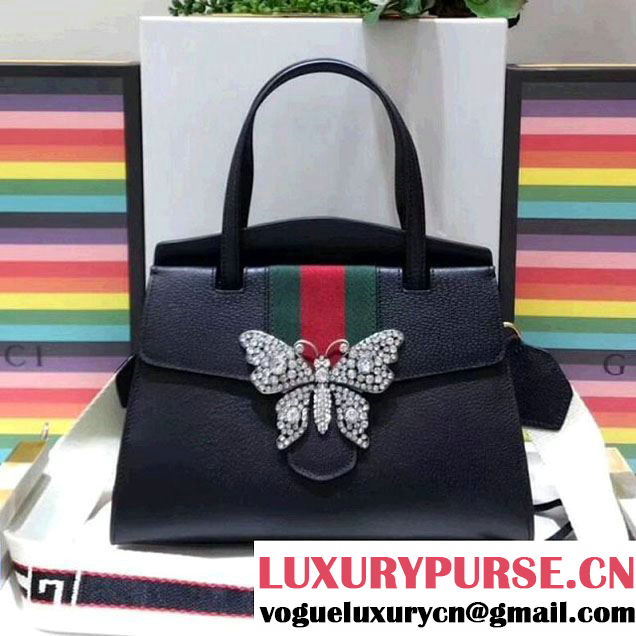 Gucci GucciTotem Medium Top Handle Bag With Crystal Butterfly 505342 Black 2018 (SPM-7122004 )