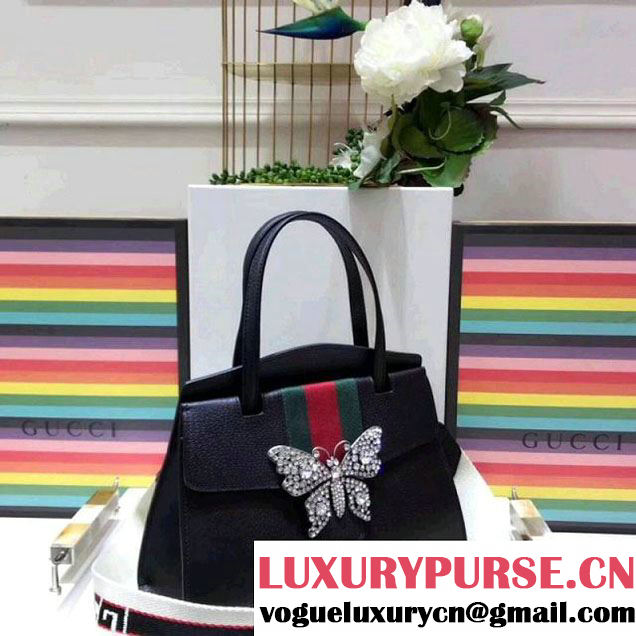 Gucci GucciTotem Medium Top Handle Bag With Crystal Butterfly 505342 Black 2018 (SPM-7122004 )
