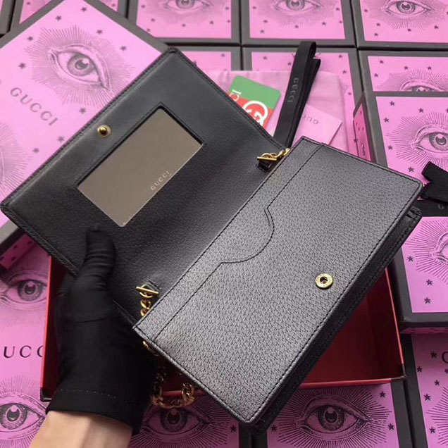 Gucci Leather Mini Chain Bag With Double G And Crystals 499782 Black Leather