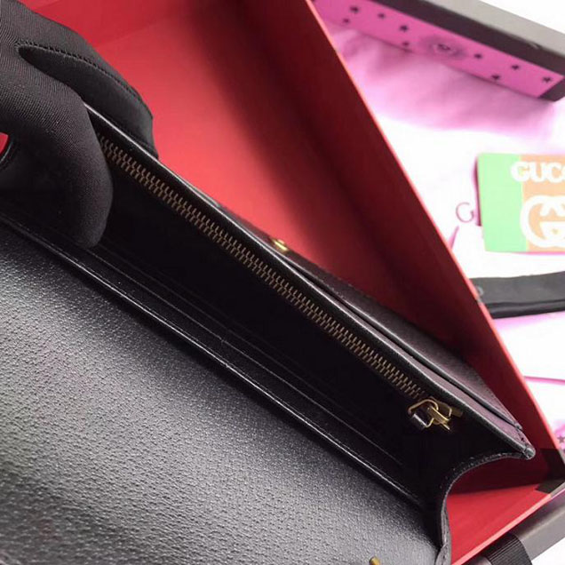 Gucci Leather Mini Chain Bag With Double G And Crystals 499782 Black Leather