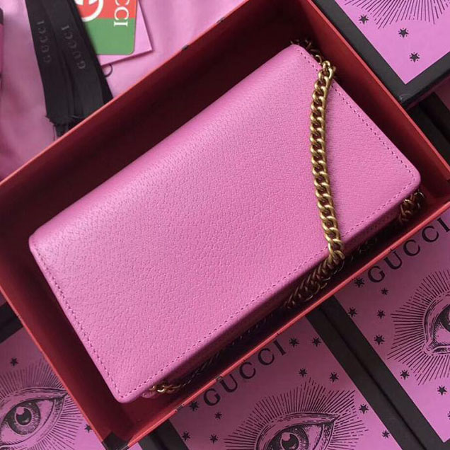 Gucci Leather Mini Chain Bag With Double G And Crystals 499782 Pink Leather