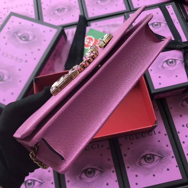 Gucci Leather Mini Chain Bag With Double G And Crystals 499782 Pink Leather