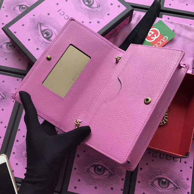 Gucci Leather Mini Chain Bag With Double G And Crystals 499782 Pink Leather