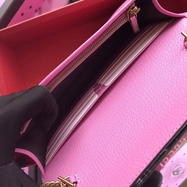 Gucci Leather Mini Chain Bag With Double G And Crystals 499782 Pink Leather